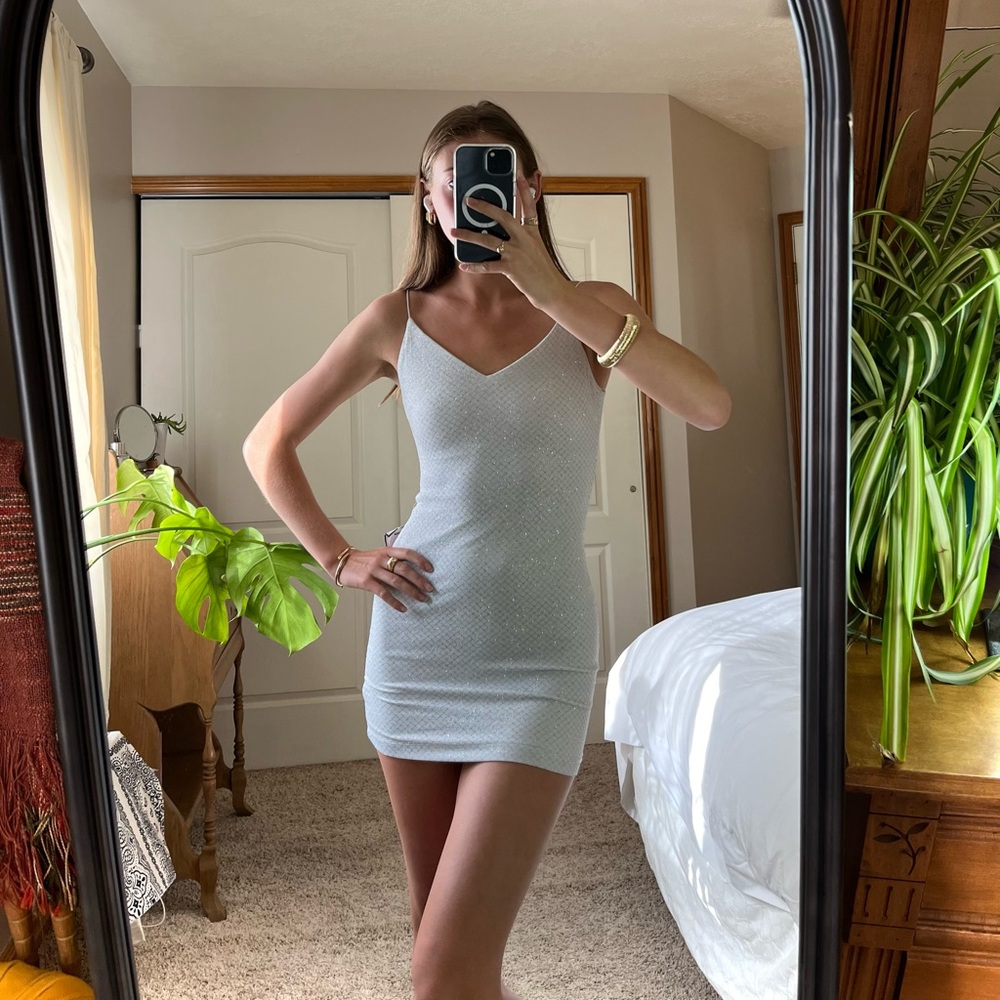 B Darlin White glitter mini dress